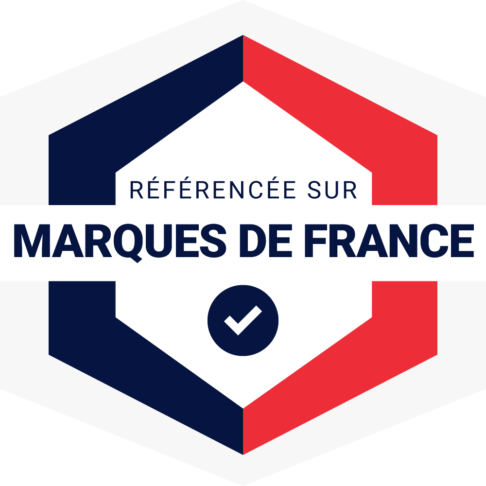 Bagde "référencée sur Marques de France", bleu blanc et rouge