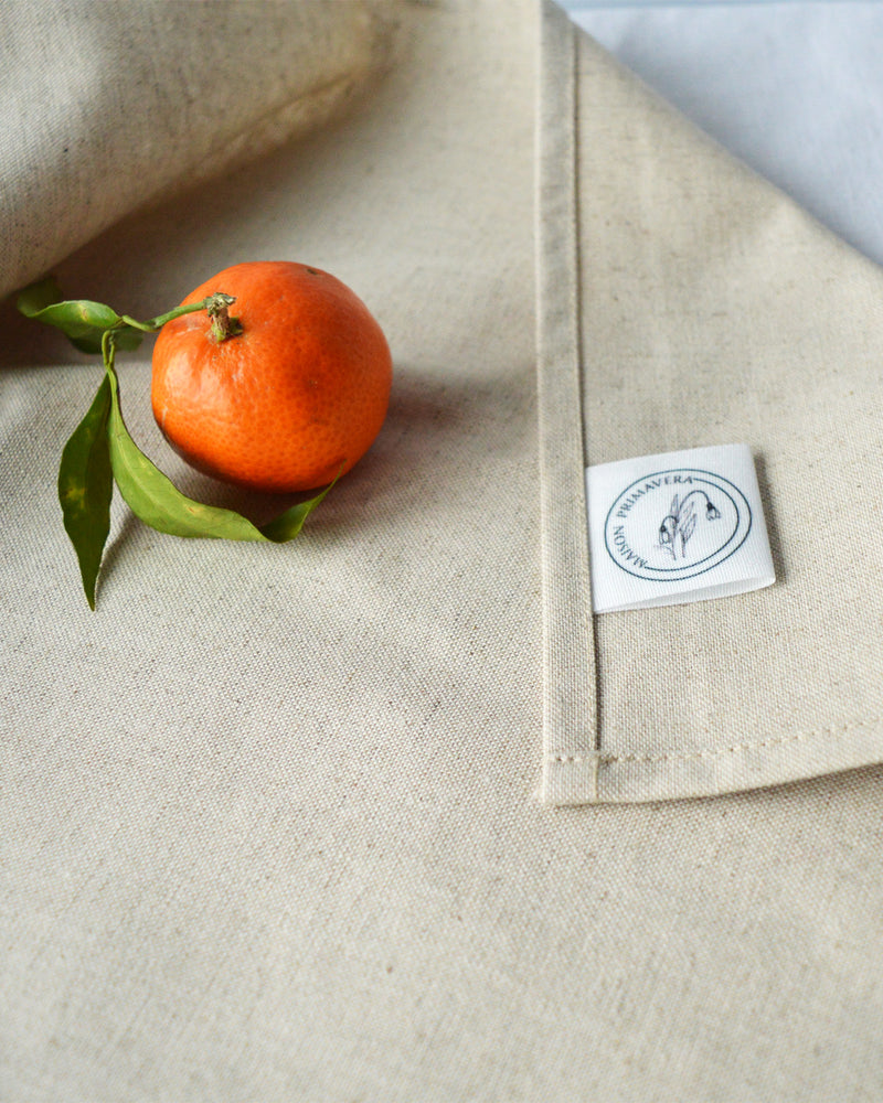 Etiquette de chemin de table beige naturel en coton lin, tissé et fabriqué en France