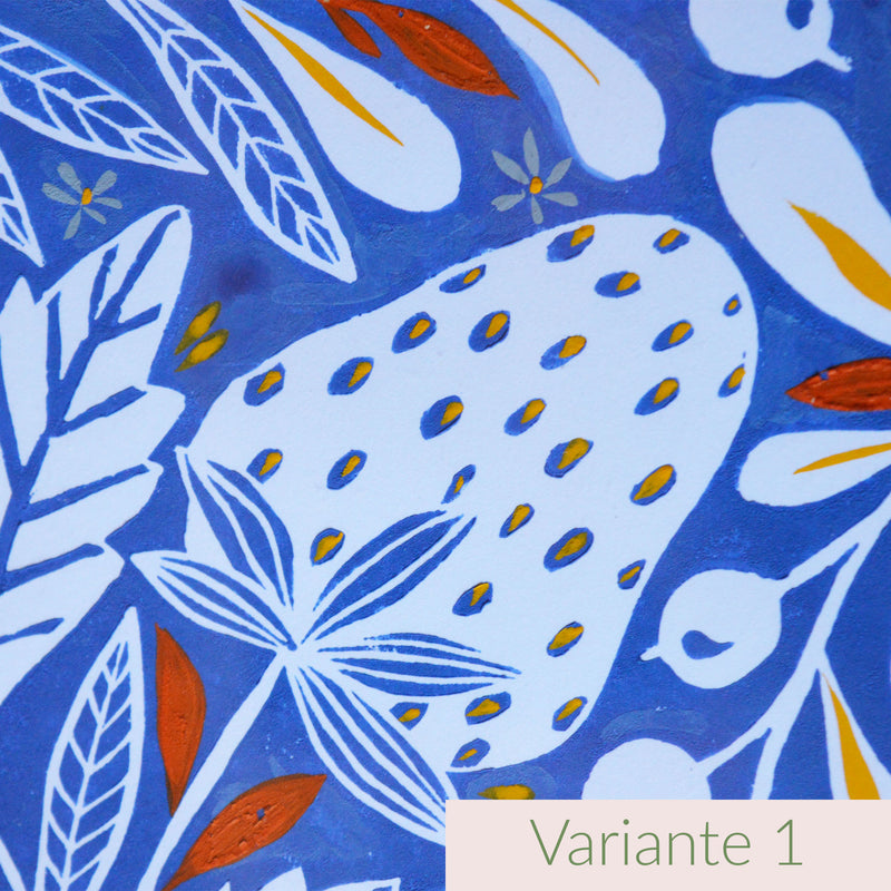 Linogravure et cadre peints, fabriqués en France, motif floral et coloré