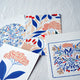 Lot de 4 cartes postales motifs Primavera imprimées en France, sur fond blanc