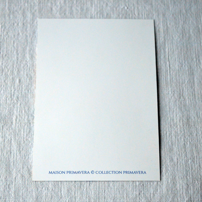 Recto carte postale motif Primavera imprimée en France, sur fond blanc