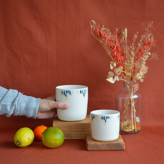 Tasses à café et à thé en porcelaine, fabriquées en France artisanalement, à motif coloré