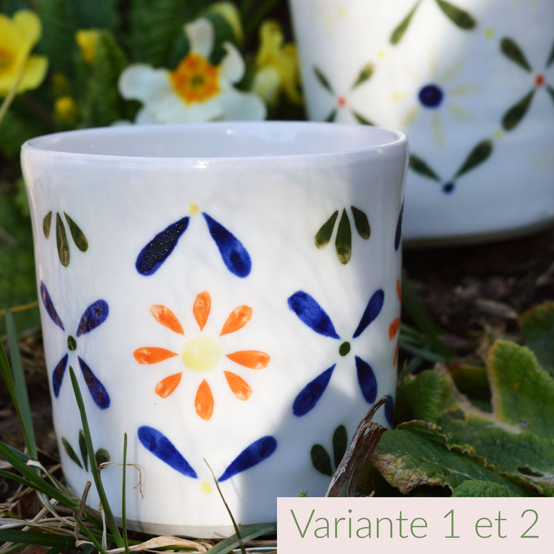 Tasses à café en porcelaine, fabriquées en France artisanalement, motif floral et coloré