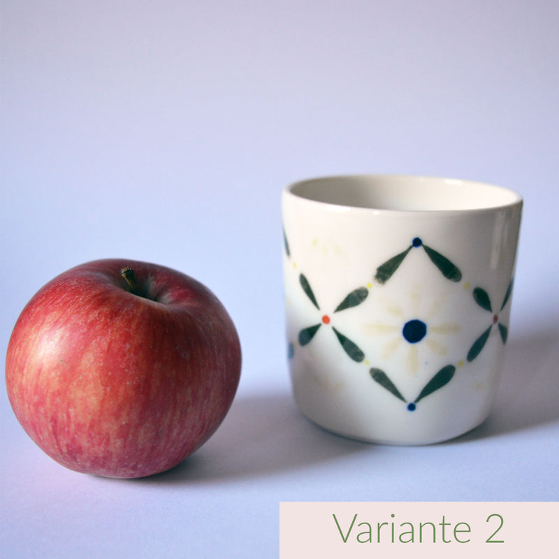 Tasse à café en porcelaine, fabriquée en France artisanalement, motif floral et coloré