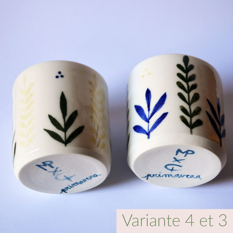 Tasses à café en porcelaine, fabriquées en France artisanalement, motif floral et coloré