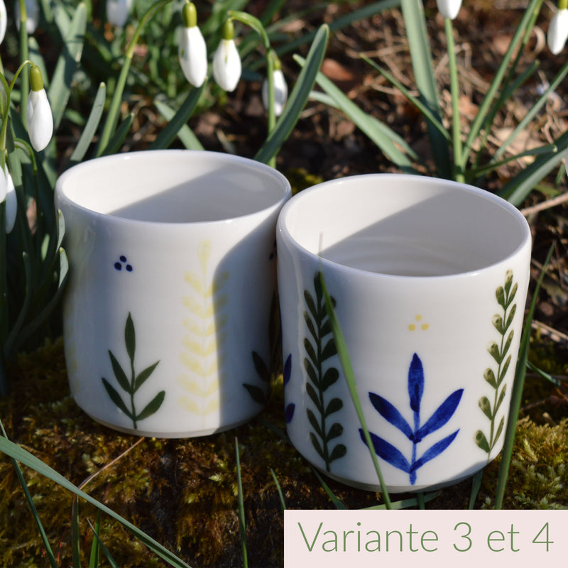 Tasses à café en porcelaine, fabriquées en France artisanalement, motif floral et coloré