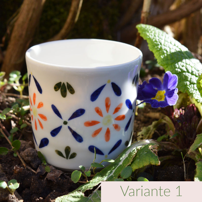 Tasse à café en porcelaine, fabriquée en France artisanalement, motif floral et coloré