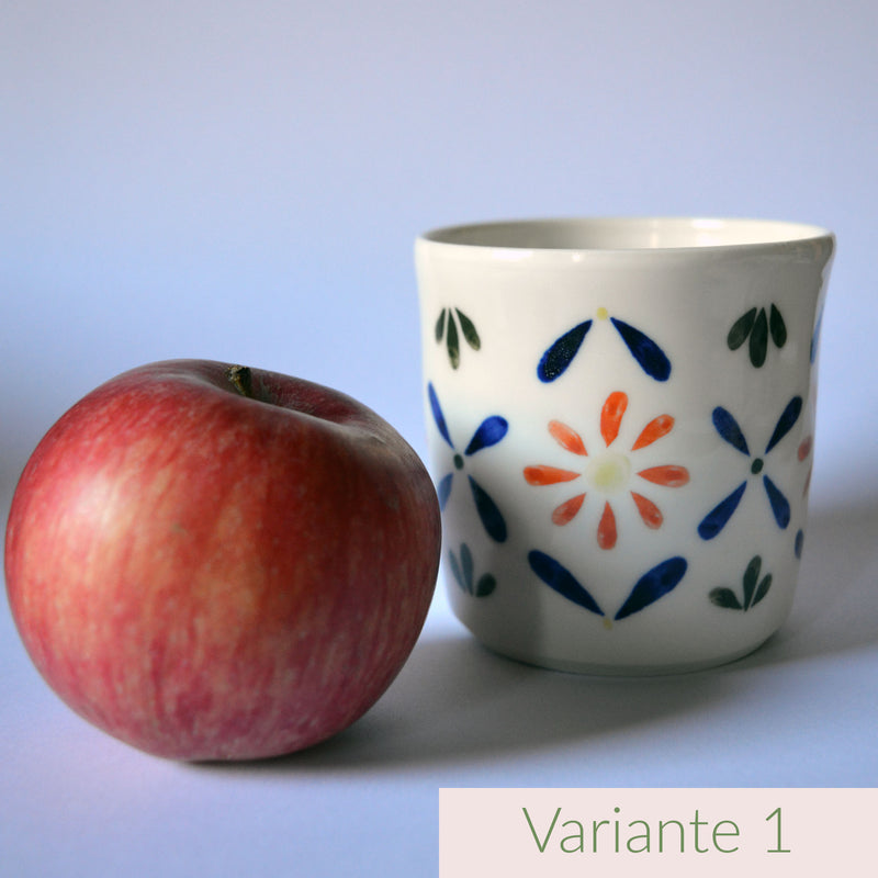 Tasse à café en porcelaine, fabriquée en France artisanalement, motif floral et coloré