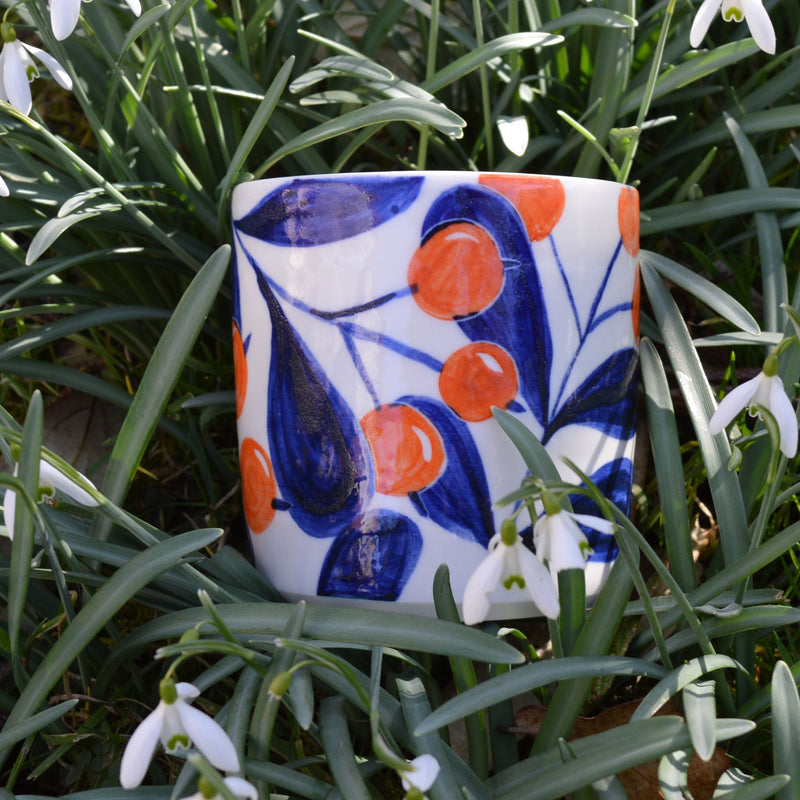 Tasse à thé en porcelaine, fabriquée en France artisanalement, motif floral et coloré