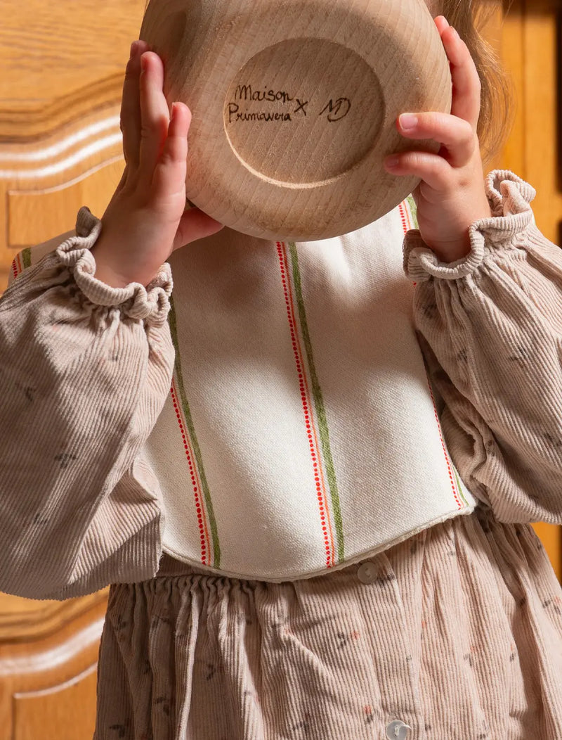 Bavoir en coton et lin fabriqué en France au motif à rayures colorées