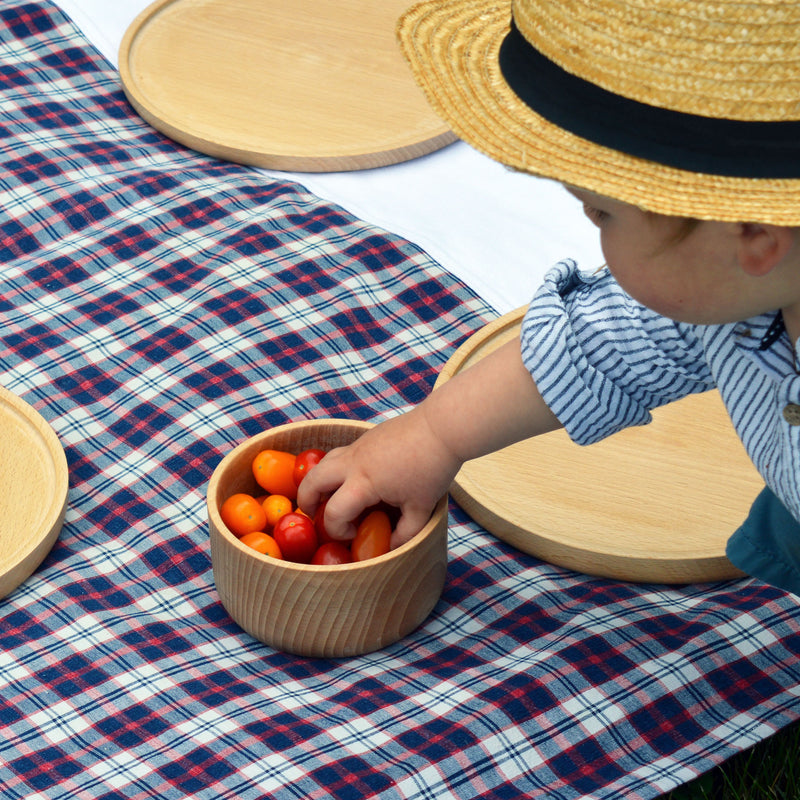 Bol en bois tourné à la main, fabriqué en Alsace, artisanalement, bois de hêtre. Vaisselle en bois, nappe en kelsch, pique-nique.