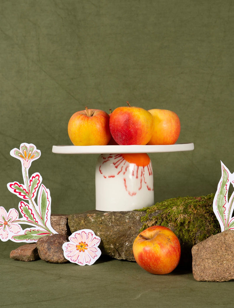 Compotier en porcelaine artisanal fabriqué en France, motif fleur des champs
