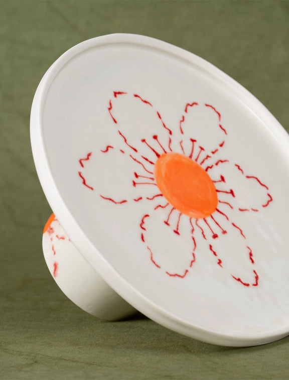 Compotier en porcelaine artisanal fabriqué en France, motif fleurs des champs