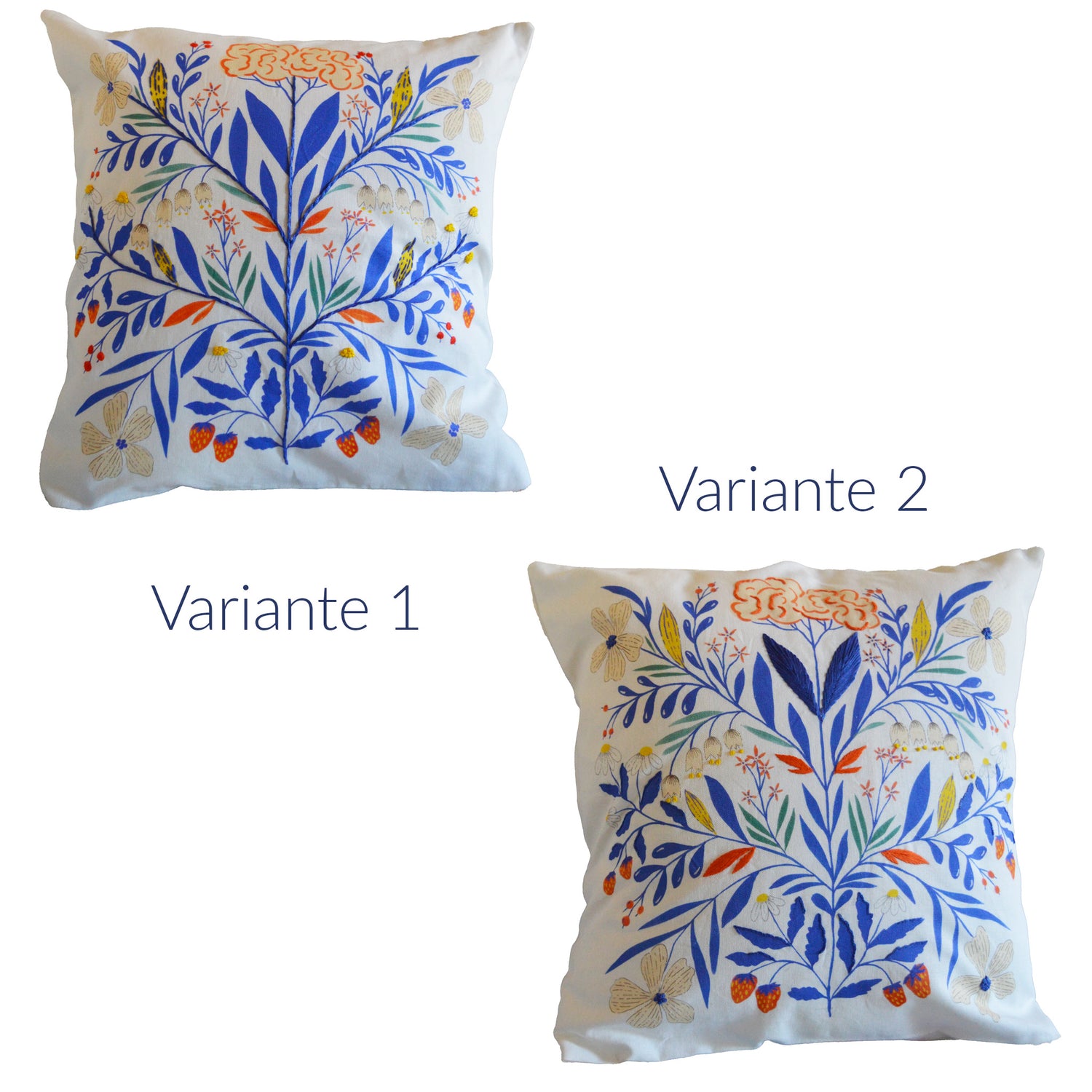Coussin brodé à la main, fabriqué en France, motif floral et coloré