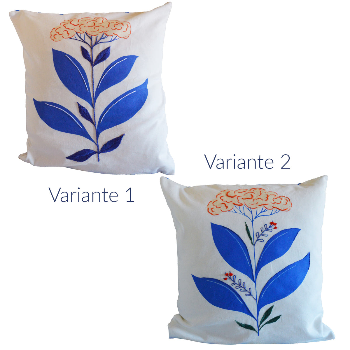 Coussin brodé à la main, fabriqué en France, motif floral et coloré