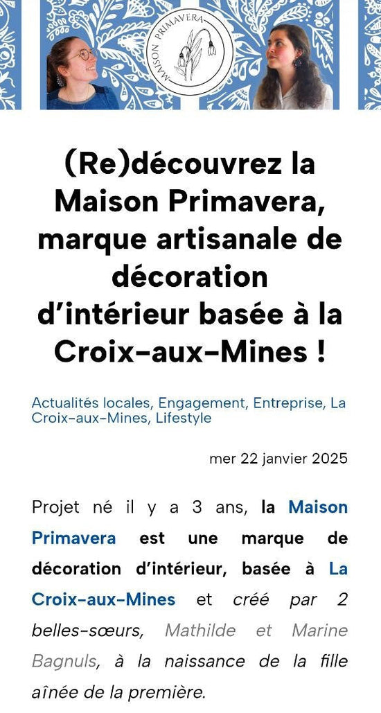 Capture d'écran d'un article de presse du Lavelinois sur l'artisanat local de Maison Primavera
