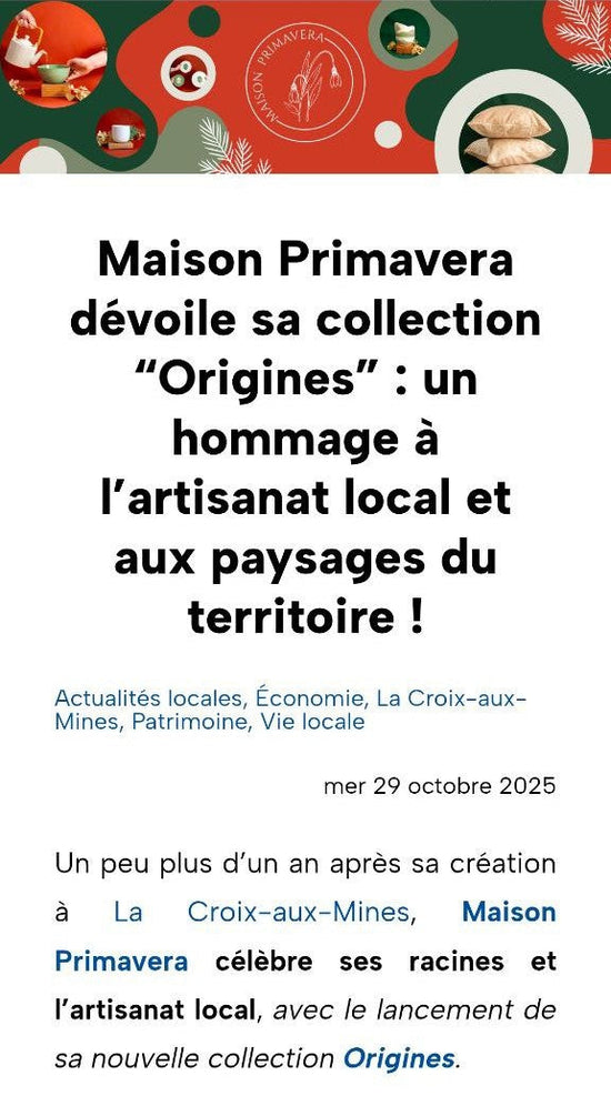 Capture d'écran d'un article de presse du Lavelinois sur l'artisanat local de Maison Primavera