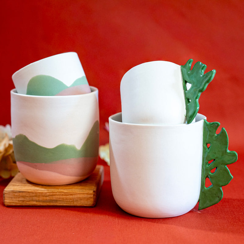 Tasses en porcelaine fabriquées en France à la main, motif paysage Alsace et coeur alsacien