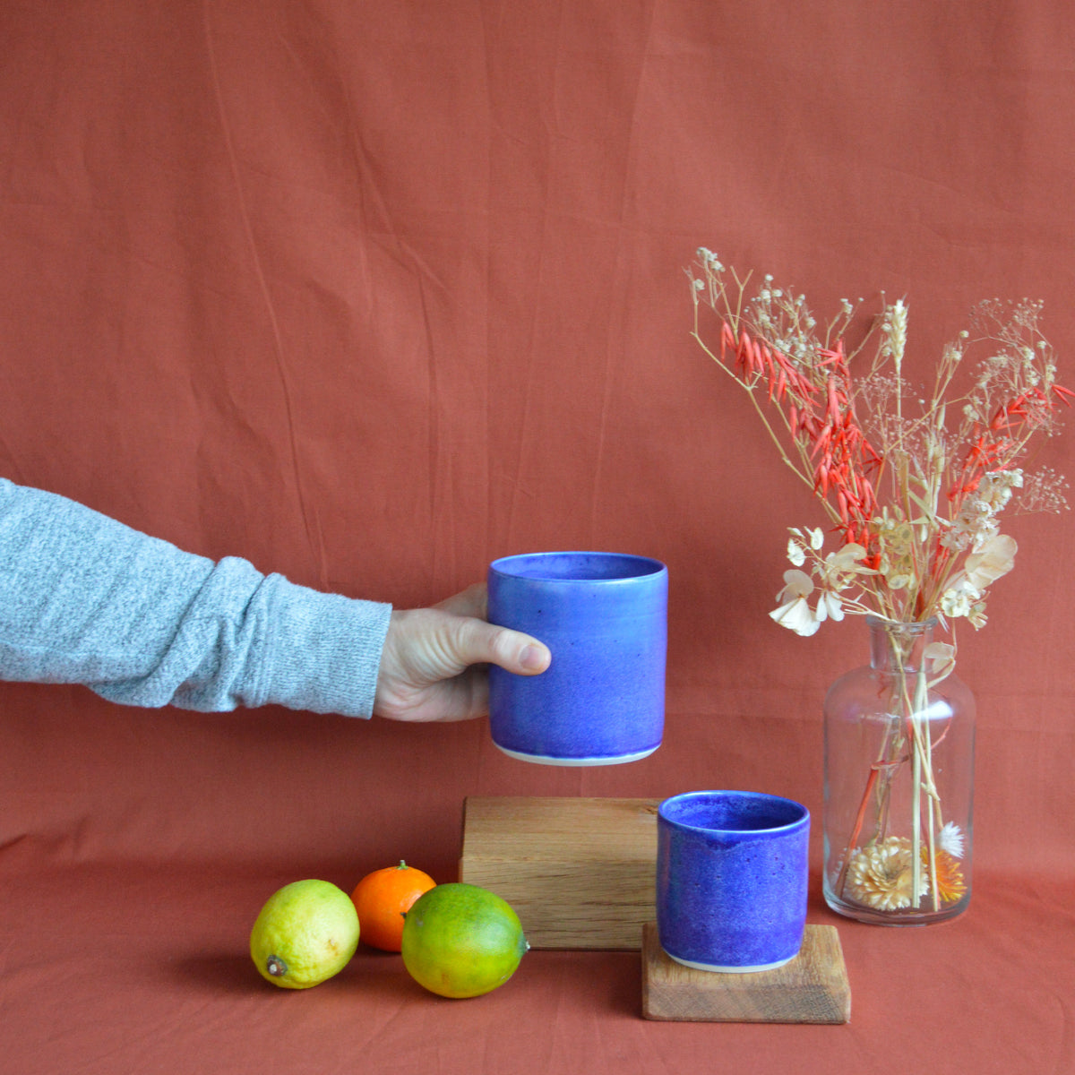 Tasses à café et à thé en porcelaine, fabriquées en France artisanalement, de couleur bleue