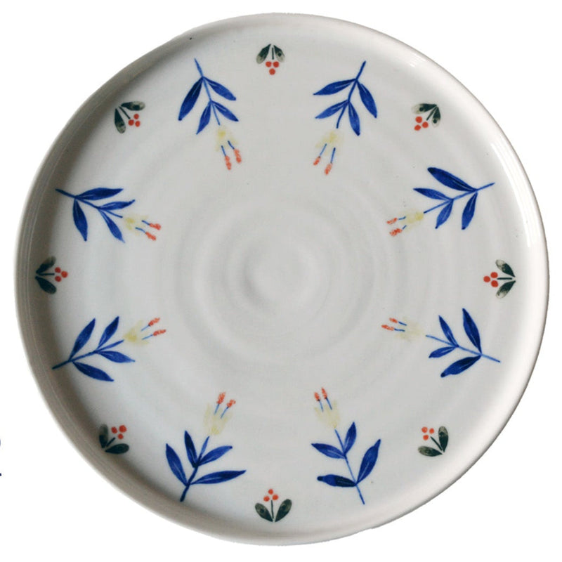Petit plat en porcelaine, fabriqué en France artisanalement, motif floral et coloré