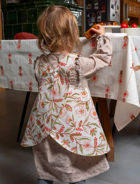 Tablier de cuisine pour enfant de style japonais au motif floral et coloré, taille 2-5 ans, vu de dos