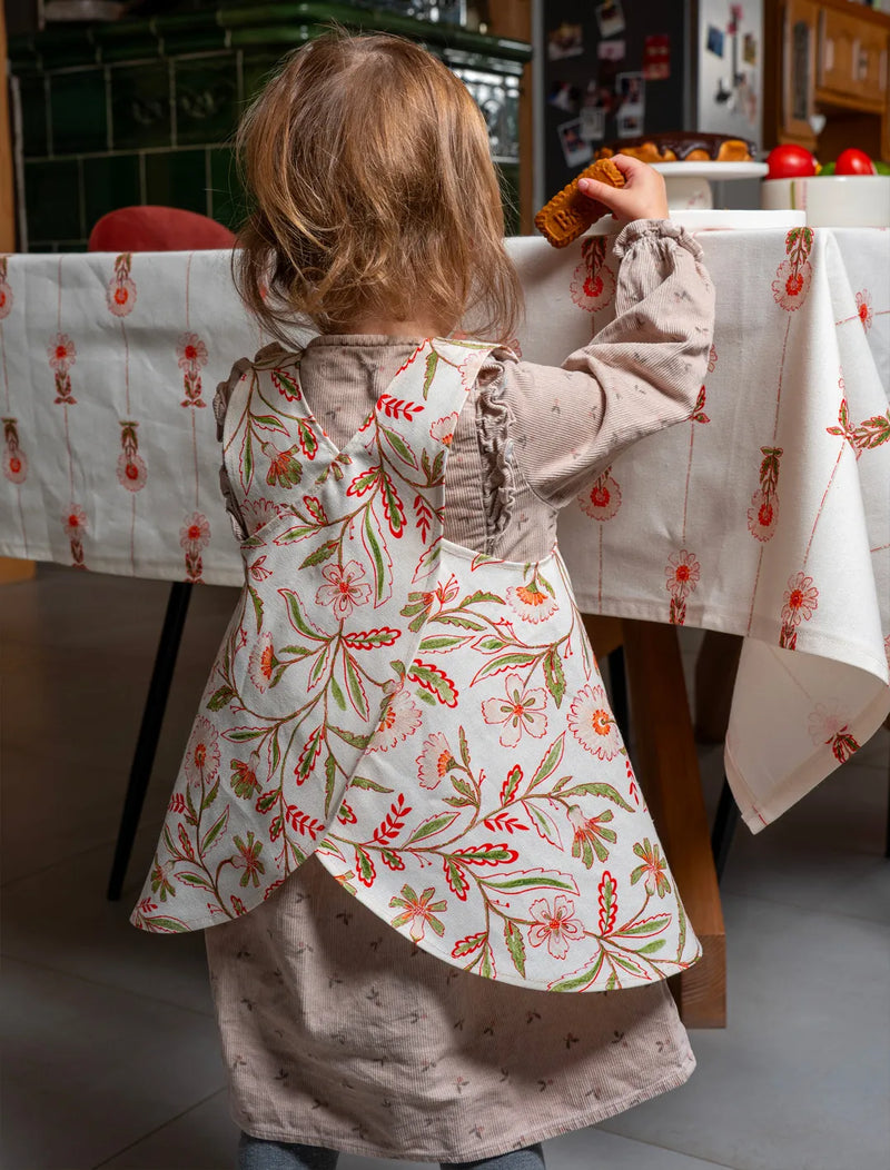 Tablier de cuisine pour enfant de style japonais au motif floral et coloré, taille 2-5 ans, vu de dos