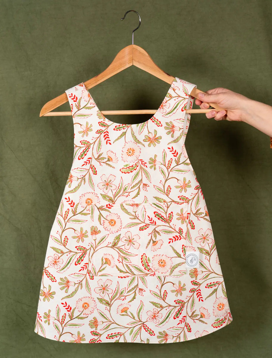Tablier de cuisine pour enfant de style japonais, motif floral et coloré inspiré des indiennes