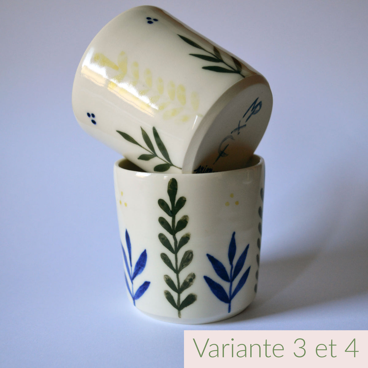 Tasses à café en porcelaine, fabriquées en France artisanalement, motif floral et coloré