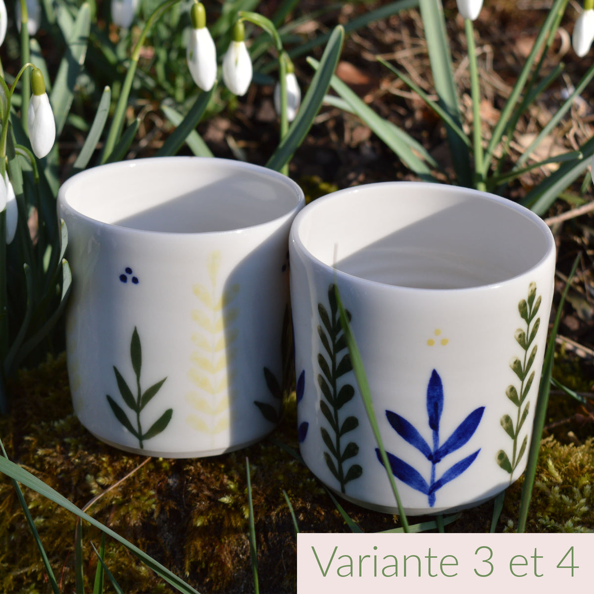 Tasses à café en porcelaine, fabriquées en France artisanalement, motif floral et coloré
