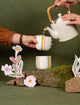 Tasses à café en porcelaine artisanale fabriquées en France, rayures vertes, roses et rouges