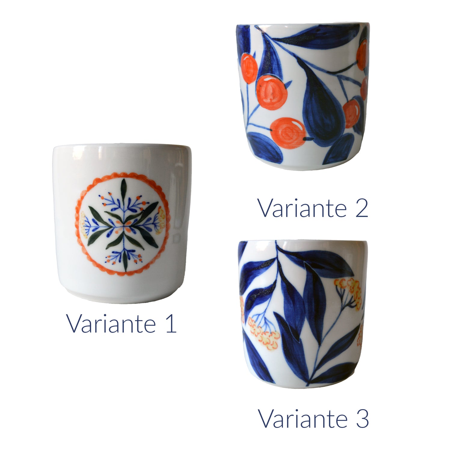 Tasses à thé en porcelaine, fabriquées en France artisanalement, motif floral et coloré
