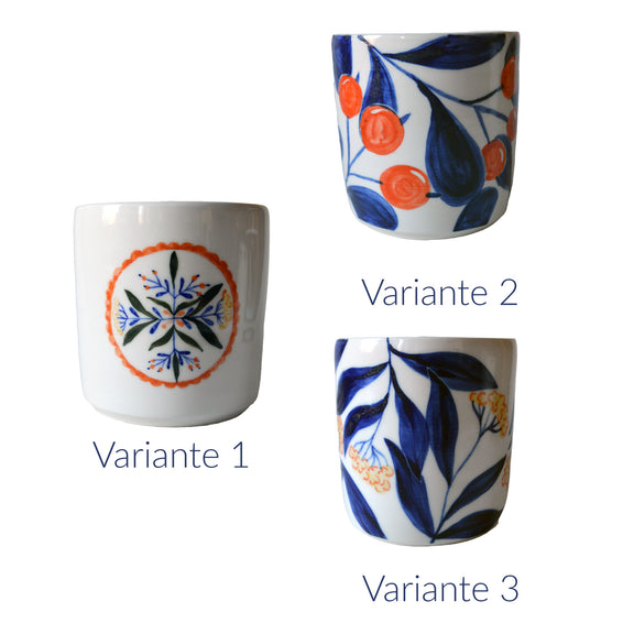Tasses à thé en porcelaine, fabriquées en France artisanalement, motif floral et coloré