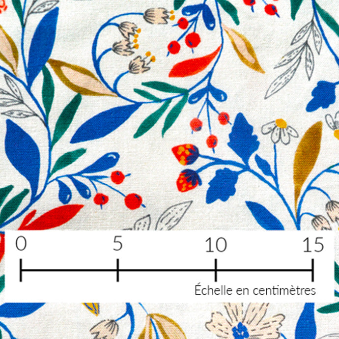 Tissu au mètre à motif Primavera, en coton lin, tissé en France, avec échelle trame