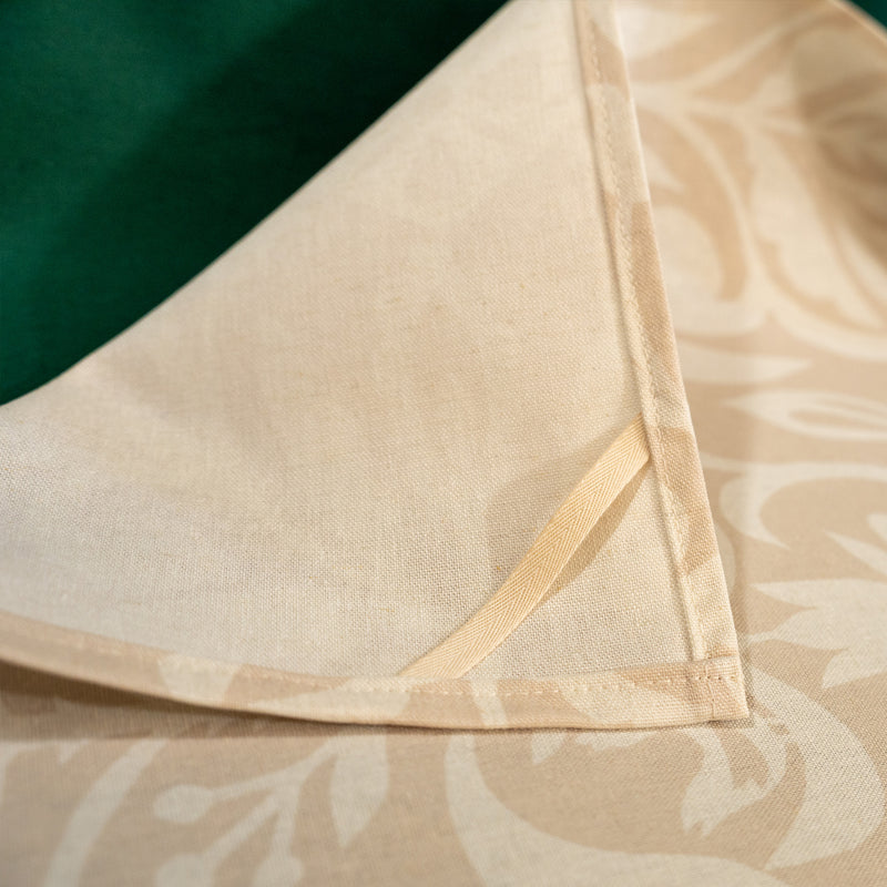 Torchon fabriqué en France, en coton et lin, motif floral, beige et blanc, arbre de vie alsacien